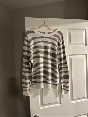 a new day Cream & Taupe Striped Knit Sweater